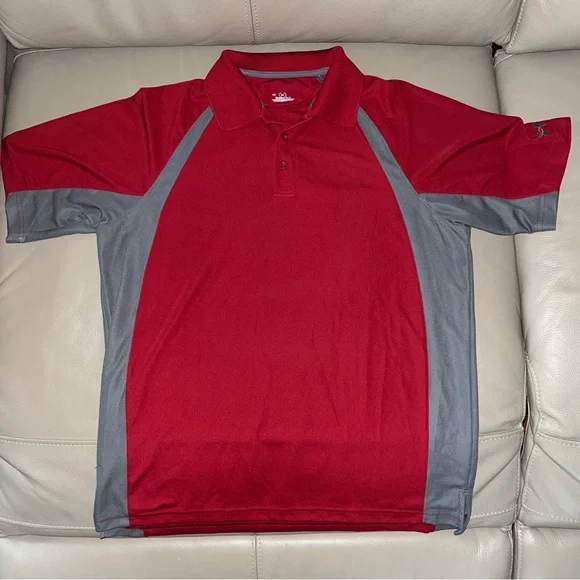 UNDER ARMOUR HEATGEAR PERFORMANCE POLO SHIRT sz Men Large short sleeve red/gray - Picture 16 of 16